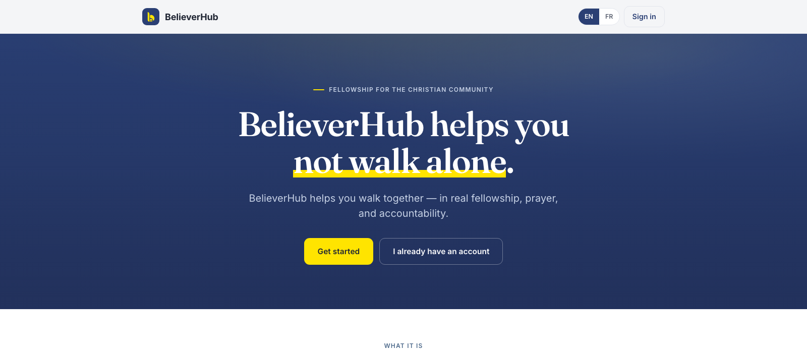 BelieverHub live landing page at believerhub.org